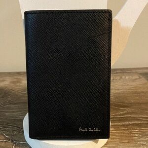 Paul Smith Mini Blur Bi-Fold Textured Black Leather Card Holder Made in Italy